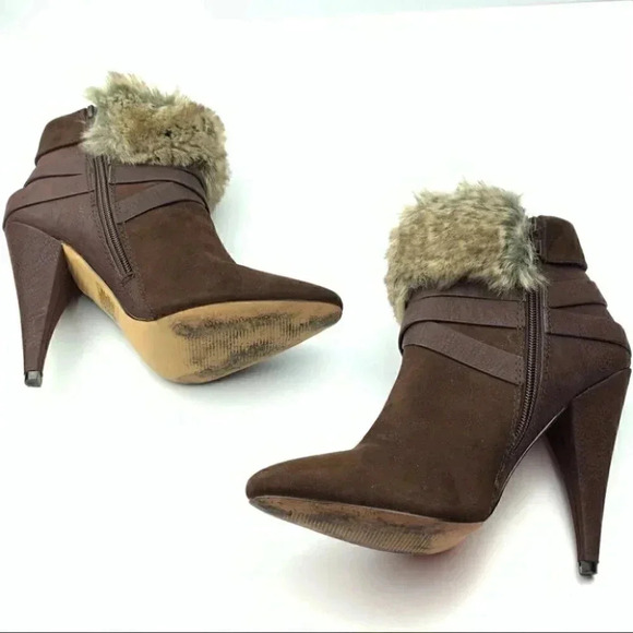Express ankle booties 7 brown faux suede faux fur - Picture 5 of 10